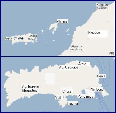 map of Halki or Chalki Greece, plattegrond van Chalki of Halki in Griekenland