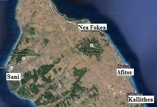 map of Kallithea on the Kassandra peninsula in Halkidiki