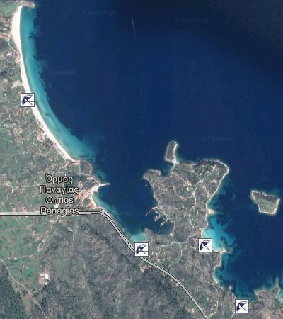 map of Ormos Panagias on the Sithonia peninsula in Halkidiki