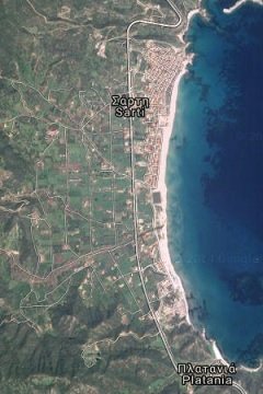 map of Sarti on the Sithonia peninsula in Halkidiki