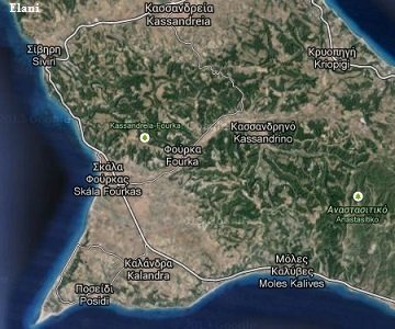 plattegrond van Fourka op het Kassandra schiereiland in Halkidiki