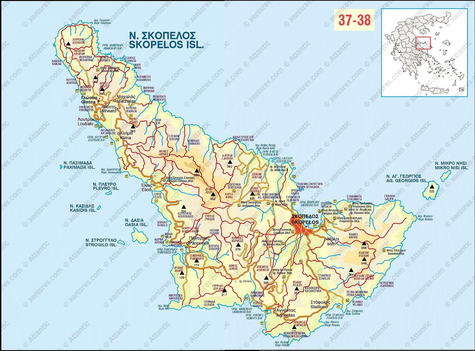 plattegrond van Skopelos
