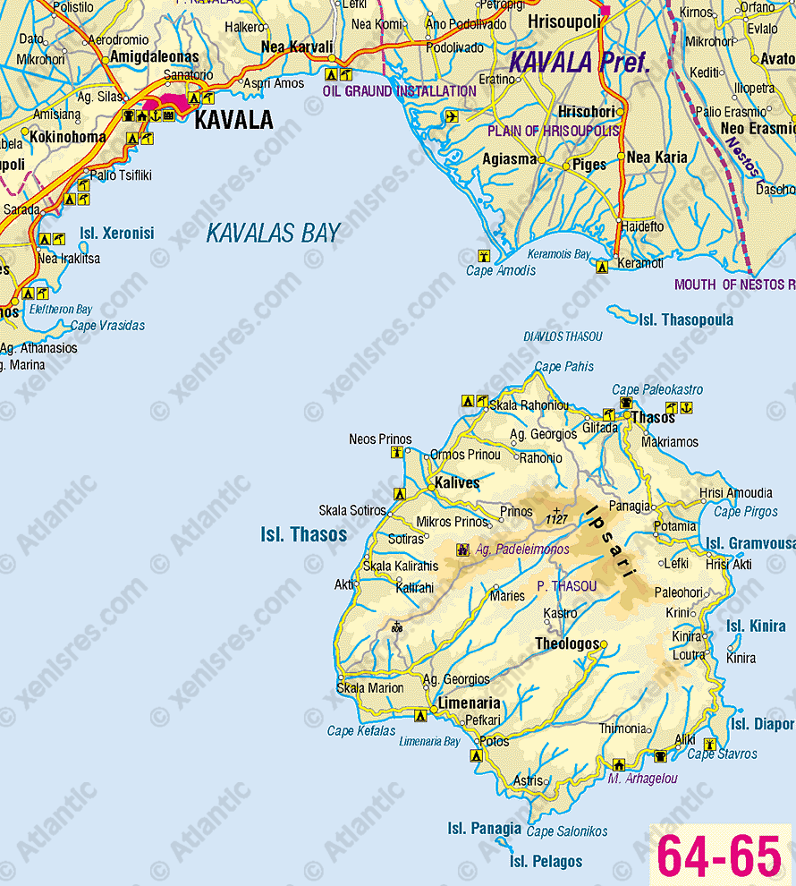 Thassos map, Thassos plattegrond.