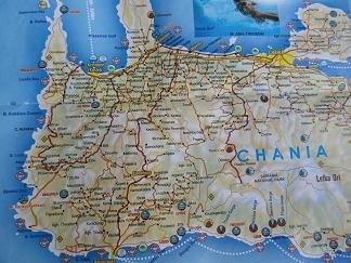 Plattegrond west Kreta, Kissamos, Map of west Crete, Kissamos.