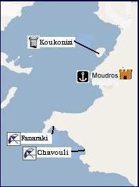 Map of Moudros, Limnos, plattegrond van Limnos