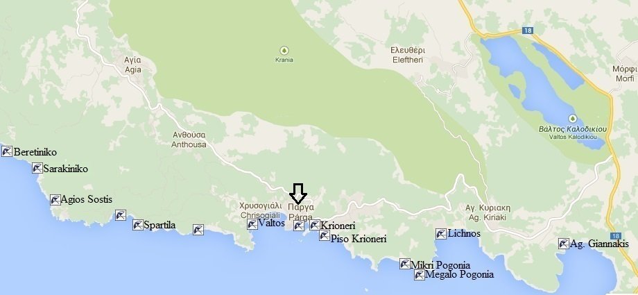 Parga beaches map, Greece, Griekenland