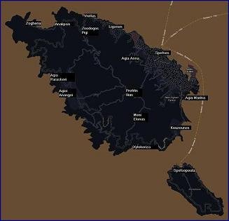 map of Spetses, Greece, plattegrond van Spetses, Griekenland